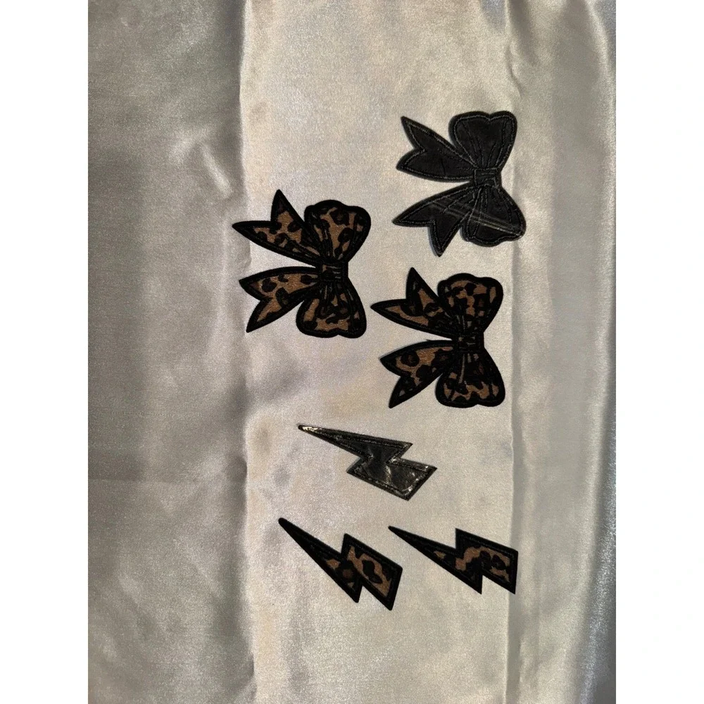 Leopard Print Iron On Patch Set Bows‎ and Lightning Bolts Cheetah Applique 6pc